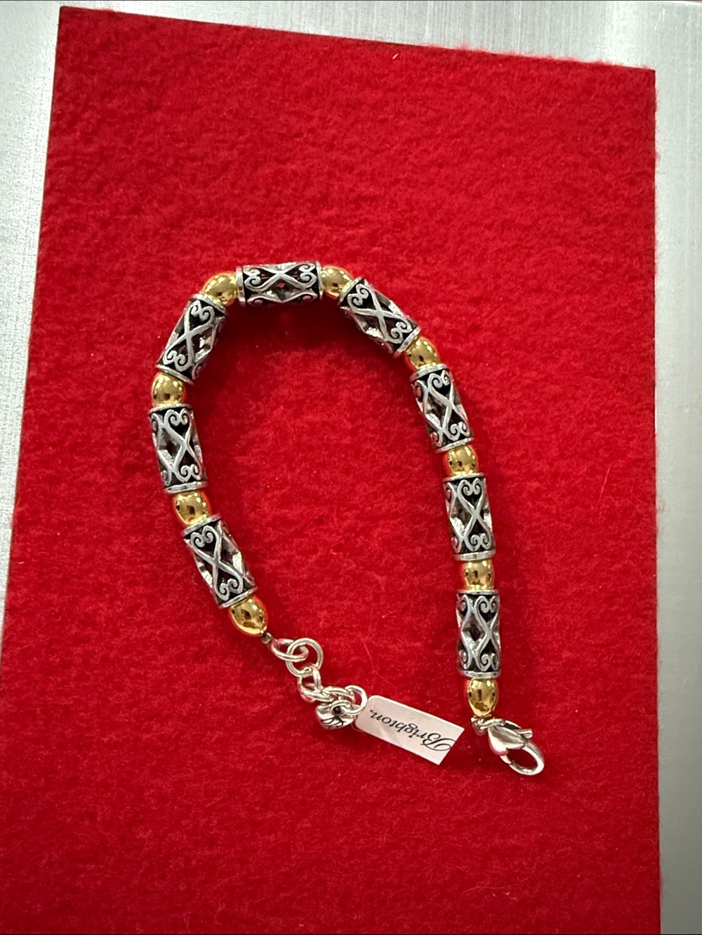 Vintage Brighton "Desire" two-tone silver-plated and gold-tone barrel link brace